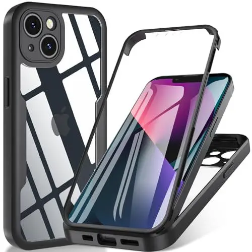 Produktbild: Hensinple für iPhone 13 Hülle 6,1 Zoll, Handyhülle iPhone 13 Mit Eingebautem Displayschutz, Stoßfest Kratzfeste Bumper Case Outdoor Cover Schutzhülle für iPhone 13 -Schwarz