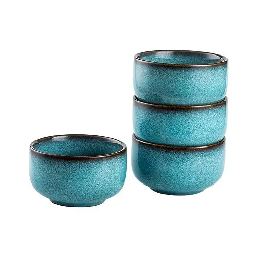 Produktbild: Henten Home Dessertschalen Porzellan, 4 teilig Salatschale Ø 11,5 cm - Blau, 450ml Geschirr Tellerset Suppenschalen für 4 Personen, Mikrowellen und Spülmaschinenfest
