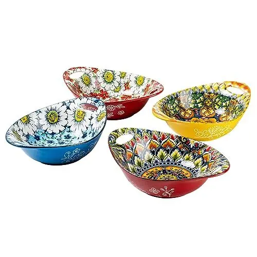 Produktbild: Henten Home Müslischalen Bohemian Stil, Schalen Set für Salat | Suppe | Pasta - 4er Bunte Servierschalen Set, Keramik Müsli Schüssel Salatschale 560ml