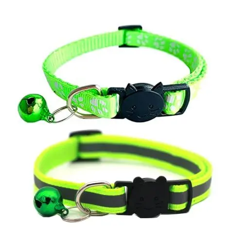 Produktbild: Hepplly 2-Pack Katzenhalsbänder Quick Release Reflective Kitten Halsband mit Glocke (Fluoreszierendes Grün)