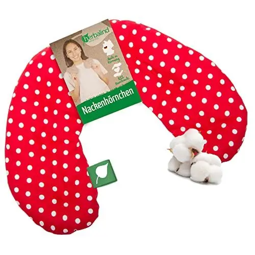 Produktbild: Herbalind Kirschkernkissen Nacken Schulter Wärmekissen für Mikrowelle - Handmade in Germany, 100% Baumwolle - hochwertige Natürliche Wärmflasche Körnerkissen Nackenhörnchen (720g, rot Punkte)