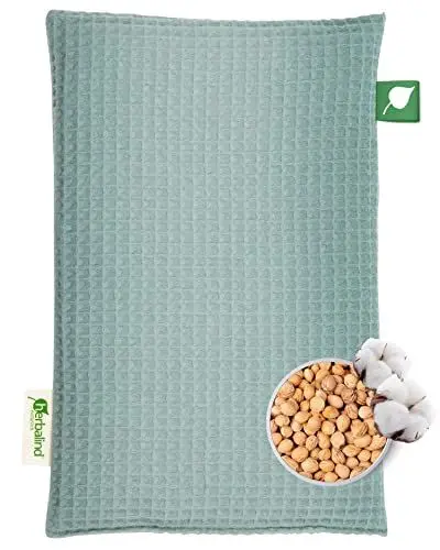 Produktbild: HERBALIND Wärmflasche Kirschkernkissen Waffel in Box - 100% OEKO TEX Baumwolle - Wärmekissen Körnerkissen Mikrowelle Natur Handmade in Germany für Erwachsene Kinder - 600g, 20x30cm (grün)