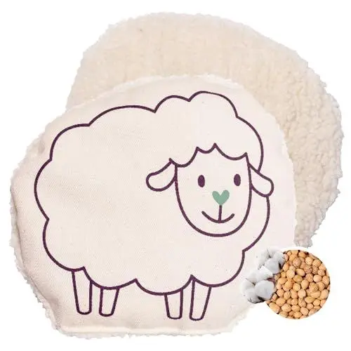 Produktbild: Herbalind Waschbares Kirschkernkissen für Kinder und Babys SCHAF - 100% Baumwolle Plüsch Wärmekissen, Wärmekuscheltier Flauschiges wärmendes Stofftier 19x19 cm als Wärmflasche mit Kirschkernen