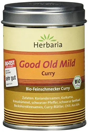 Produktbild: Herbaria Good Old Mild Curry bio 80g M-Dose – Bio-Currypulver, Bio-Curry-Mischung - Bio-Gewürzmischung für klassische Curry-Spezialitäten mit erlesenen Zutaten - in nachhaltiger Aromaschutz-Dose