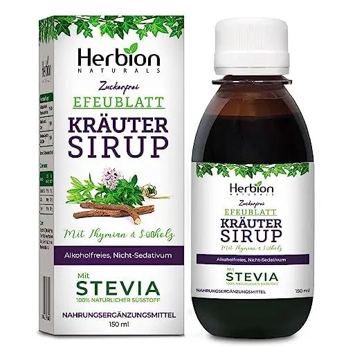 Produktbild: Herbion Naturals Efeublatt Hustensirup mit Thymian und Süßholz, 5 FL Oz - beruhigt die Kehle - für Erwachsene Kinder 13 Monate und darüber, alkoholfrei, zuckerfrei mit Stevia