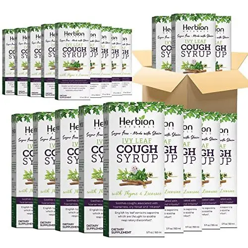 Produktbild: Herbion Naturals Efeublatt Hustensirup mit Thymian und Süßholz, 5 FL Oz - beruhigt die Kehle und entlastet, alkoholfrei, zuckerfrei mit Stevia Packung mit 24