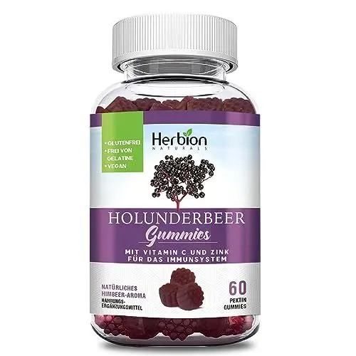 Produktbild: Herbion Naturals Holunderbeer-Gummis mit Vitamin C & Zink Gesundes Immunsystem unterstützen Gummis, 60 Stück Pektin-Gummis