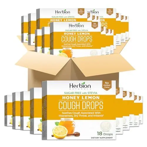 Produktbild: Herbion Naturals Hustenbonbon mit Honig-Zitronen-Geschmack, zuckerfrei mit Stevia, Nahrungsergänzungsmittel, beruhigt Lutschtablette 18 (Packung mit 48)