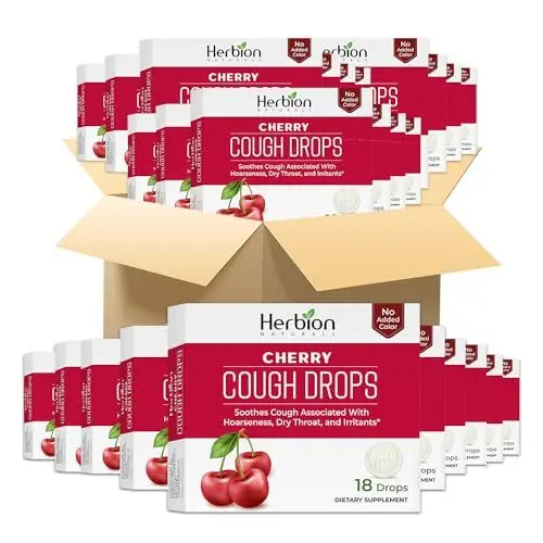 Produktbild: Herbion Naturals Hustenbonbons mit natürlichem Kirschgeschmack, Nahrungsergänzungsmittel, lindert Husten, 18 Lutschtabletten, (Packung mit 48)