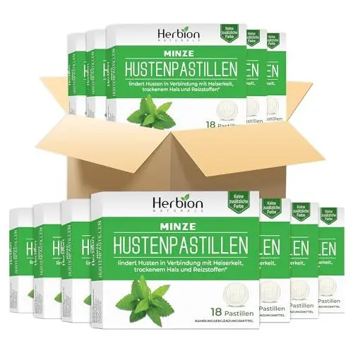 Produktbild: Herbion Naturals Hustenbonbons mit natürlichem Minzgeschmack, Nahrungsergänzungsmittel, lindert Husten, 18 Lutschtabletten (Packung mit 48)