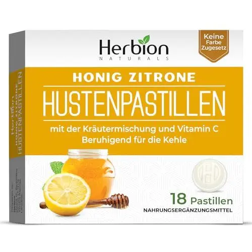 Produktbild: Herbion Naturals Hustenpastillen mit natürlichem Honig-Zitronen-Geschmack, Nahrungsergänzungsmittel, für Erwachsene und Kinder, 18 Lutschtabletten'