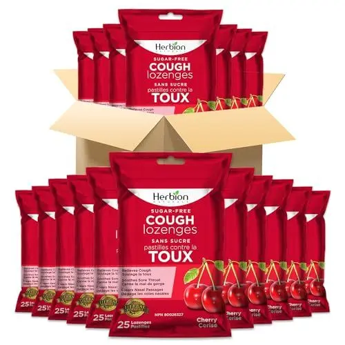Produktbild: Herbion Naturals Natürliche Hustenbonbons mit Kirschgeschmack, zuckerfrei, lindert Halsschmerzen (40er Pack)