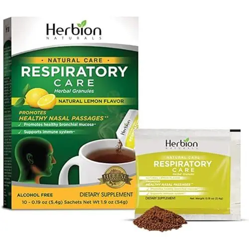 Produktbild: Herbion Naturals Respiratory Care-Granulat mit natürlichem Zitronengeschmack, 10 Beutel - zur Linderung von Erkältungs- und Grippesymptomen