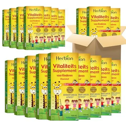 Produktbild: Herbion Naturals Vitality Supplement für Kinder, 150 ml, Nahrungsergänzungsmittel mit natürlichen Inhaltsstoffen - unterstützt gesundes Wachstum und Wohlbefinden (24 Sirupe in einer Box)