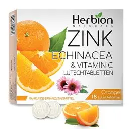 Produktbild: Herbion Naturals Zink, Echinacea & Vitamin C Lutschtabletten mit natürlichem Orangengeschmack, 18 CT, Nahrungsergänzung, unterstützt das Immunsystem, für Erwachsene und Kinder ab 5