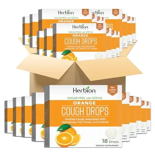 Produktbild: Herbion Naturals Zuckerfreie Hustenbonbons mit natürlichem Orangengeschmack, natürliche Orange, 18 Lutschtabletten (Packung mit 48 Stück)