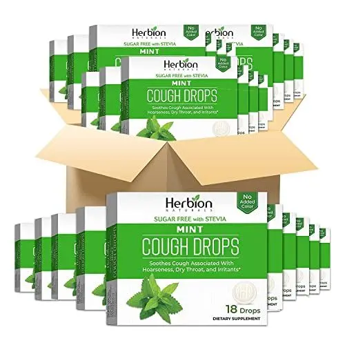 Produktbild: Herbion Naturals Zuckerfreie Hustentropfen mit natürlichem Minzgeschmack - 18 Lutschtabletten - 48er Pack 846 Lutschtabletten.