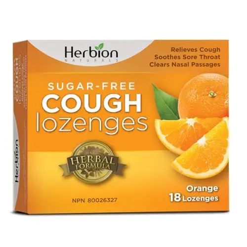 Produktbild: Herbion Naturals zuckerfreie Hustenbonbons mit natürlichem Orangengeschmack, 18 Lutschtabletten - Lindert Husten, befreit verstopfte Nase, lindert Halsschmerzen, 18 Lutschtabletten