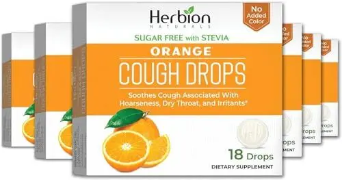 Produktbild: Herbion Naturals zuckerfreie Hustentropfen mit natürlichem Orangengeschmack, natürliches Orange, 6 Stück, (18 Stück pro Packung) (insgesamt 108 Stück) Lutschtabletten
