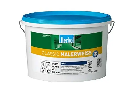 Produktbild: Herbol Classic Malerweiss Wandfarbe Innenfarbe hohe Deckkraft-Klasse 1, 12.5 Liter, Weiß Matt, 12.5 l (1er Pack)
