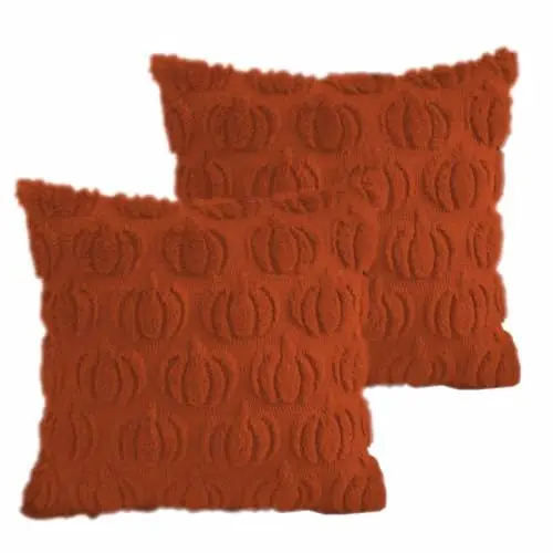 Produktbild: Herbst Kürbis 45x45 Plüsch Kissenbezug, Halloween Plüsch Kissen, Herbstlich Deko Kissen, Herbst Geist Kissenbezug, Halloween Dekokissen Pumpkin Bezug, Herbst Kürbis Aesthetic Kissen(2 Brown)
