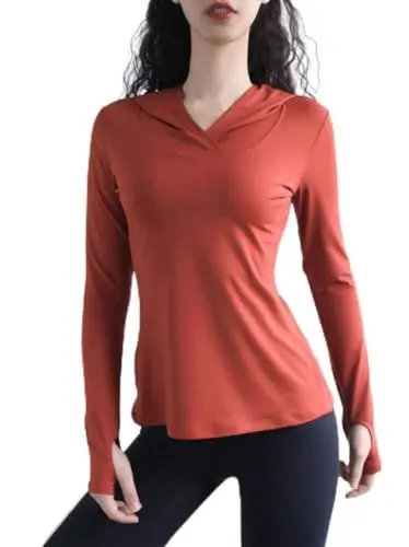 Produktbild: Herbst und Winter Neue Yoga-Kleidung Damenoberteile langärmelige unregelmäßige Kapuze Pullover mit V-Ausschnitt fingerlos schlanker Rücken atmungsaktiv trainieren Fashion (Bordeaux,XL)
