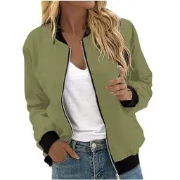 Produktbild: Herbstjacke Damen,Bomberjacke Damen Winterjacke Leichte Sommerjacke Sommer Reißverschluss Kurz Pilotenjacke Blouson Jacke Dünne Langarm Übergangsjacke College Jacket Mädchen Fliegerjacke Damenjacke