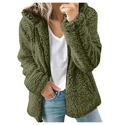 Produktbild: Herbstjacke Damen Elegant Teddy Jacke Dame Mantel O-Ausschnitt synthetische solide Jacke Oberbekleidung für Frauen Long Winter warm Frauen Mantel für Frauen Winterjacke MäDchen 164 Women (Green, M)