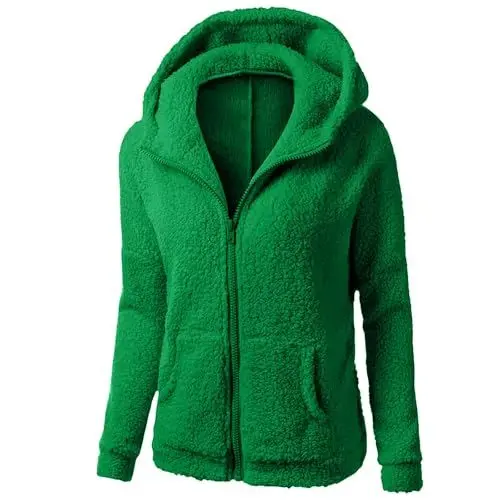 Produktbild: Damen-Kapuzenpullover mit Reißverschluss Fleecejacke mit Reißverschluss für Frauen Winterjacke für Frauen Frauen Fleece-Jacke Kapuzenpullover mit Sherpa-Futter Sherpa-Mantel Grün L