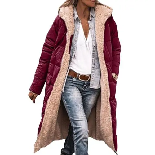 Produktbild: Herbstmantel Damen Reißverschlüsse Trench Coat Women Wende Wintermantel Damen Wolle Mantel Kurz Damen Tweed Jacke Damen Mantel Damen Winter Lang Reißverschlüsse Klassischer Rot 3Xl