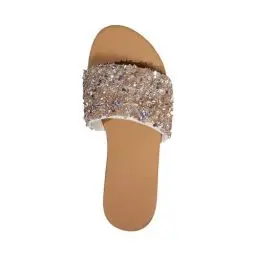 Produktbild: Herbst-Sneaker 2024 Fallen Flache Schuhe für Damen bequem elegant lässig Flip-Flops flache Zehenpartie Sandalen unten Strass-Pailletten-Schuh X-986 Gold 7