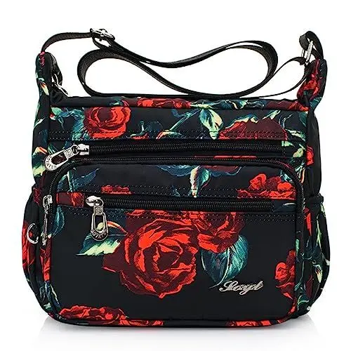Produktbild: HERCMNOY Umhängetasche für Damen, Umhängetasche, Handtasche, Geldbörse, Freizeit, Reisen, mehrere Taschen, Kuriertasche, rose, 26cm x 9cm x 21cm