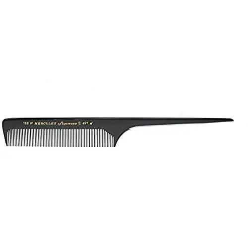 Produktbild: HERCULES SÄGEMANN - 188WR-497WR | Kamm aus hochwertigem Ebonit | Stielkamm für Frisuren und separieren einzelner Haarsträhnen | Weite Zahnung | Farbe: Schwarz | Größe: 8 Zoll