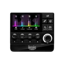 Produktbild: Hercules Stream 200 XLR, Profi-Audio-Controller zum Mastern von Audience-Creator-Mixen live auf dem Bildschirm, mit Mikrofonvorverstärker, LCD-Bildschirm, Hochauflösenden Encodern, 4 Aktionstasten