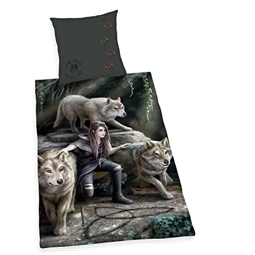 Produktbild: Herding Anne Stokes Bettwäsche-Set, Kopfkissenbezug 80 x 80 cm, Bettbezug 135 x 200 cm, Mit leichtläufigem Reißverschluss, 100% Baumwolle/Renforcé
