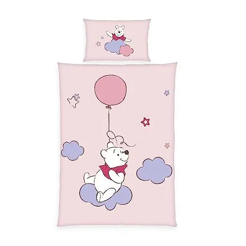 Produktbild: Herding Baby-Bettwäsche-Set, Disney's Winnie Pooh, Wendemotiv, Kopfkissenbezug 40 x 60 cm mit Hoteleinschlag, Bettbezug 100 x 135 cm mit Reißverschluss, Baumwolle/Renforcé, Rosa
