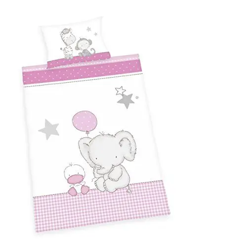 Produktbild: Herding Baby Best Kleinkinder-Bettwäsche-Set, Jana Elefant Wendemotiv, Bettbezug 100 x 135 cm, Kopfkissenbezug 40 x 60 cm, Baumwolle/Renforcé, Rosa
