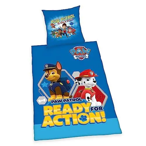 Produktbild: Herding Bettwäsche-Set, Paw Patrol, Kopfkissenbezug 80 x 80 cm mit Knöpfen und Wende-Motiv, Bettbezug 135 x 200 cm, Mit Knopfverschluss, 100% Baumwolle/Linon
