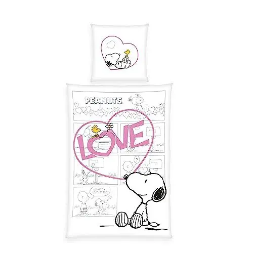 Produktbild: Herding Bettwäsche-Set, Snoopy, Kopfkissenbezug 80 x 80 cm mit Knöpfen und Wende-Motiv, Bettbezug 135 x 200 cm, Mit Knopfverschluss, 100% Baumwolle/Linon
