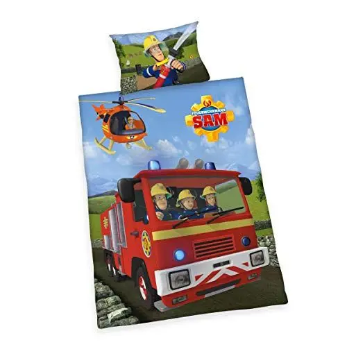 Produktbild: Herding FEUERWEHRMANN SAM Bettwäsche-Set, Wendemotiv, Kopfkissenbezug 40 x 60 cm, Bettbezug 100 x 135 cm, Baumwolle/Renforcé