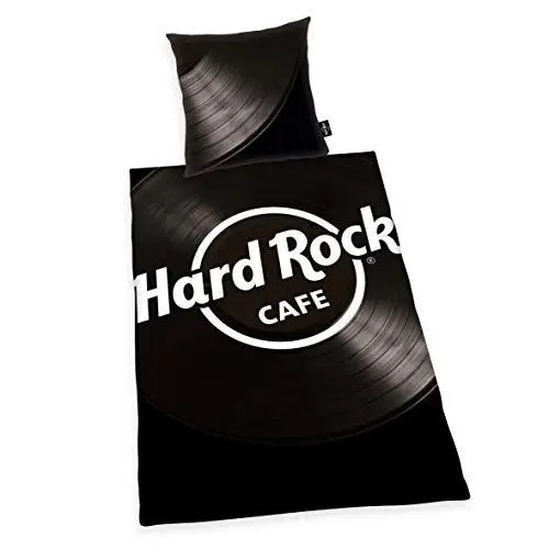 Produktbild: Herding HARD ROCK Bettwäsche-Set, Wendemotiv, Original Hard Rock Café Lizenz, Bettbezug 155 X 220 cm, Kopfkissenbezug 80 x 80 cm, Baumwolle/Renforcé, Schwarz