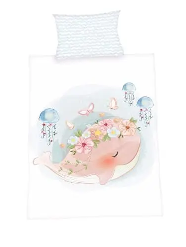 Produktbild: Herding babybest Bettwäsche Wal, Kopfkissenbezug ca. 40 x 60 cm, Bettbezug ca. 100 x 135 cm, Wendemotiv, Mit Reißverschluss und Hoteleinschlag, 100% Baumwolle/Renforcé