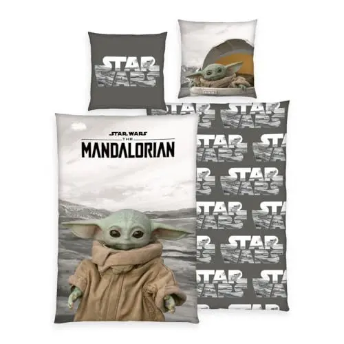 Produktbild: Herding Renforcé Wende Bettwäsche 2 TLG. 135x200cm Star Wars Mandalorian Grogu Baby Yoda