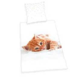 Produktbild: Herding Young Collection Bettwäsche-Set, Katzen Wendemotiv, Bettbezug 135 x 200 cm, Kopfkissenbezug 80 x 80 cm, Baumwolle/Renforcé