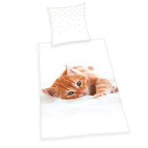 Produktbild: Herding Young Collection Bettwäsche-Set, Katzen Wendemotiv, Bettbezug 135 x 200 cm, Kopfkissenbezug 80 x 80 cm, Baumwolle/Renforcé