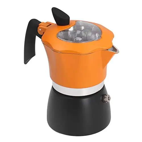 Produktbild: Herdplatten-Espressomaschine, Glasplatte, Aluminium-Mokkakanne, 1 Tasse, Italienische Mokka-Kaffeemaschine, 150 Ml/5 Oz (Orange und Schwarz)