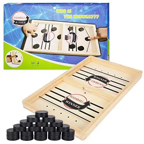 Produktbild: Herefun Hockey Brettspiel Spielzeug, Sling Puck Match-Spiel, 2in1 Tischhockey Katapult Bouncing Brettspiel Holz, Eltern-Kind Interaktion Fast Sling Puck Game, Schachbrett-Set Tisch-Desktop-Partyspiele