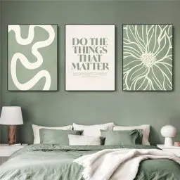Produktbild: Herfair 3er Premium Abstrakt Grüne Geometrie Poster Set, Grüne Wandbilde Bilder Leinwandbilder, Modern Bilder Set Kunstdrucke Wandposter für Wohnzimmer Schlafzimmer, Ohne Rahmen (B,50x70cm)