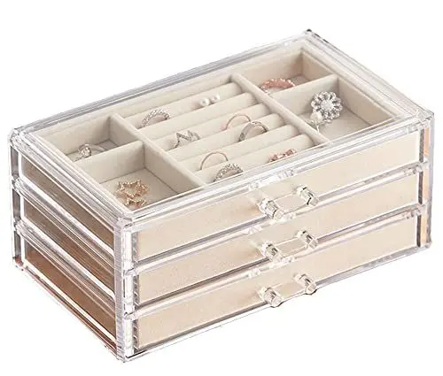 Produktbild: HerFav Schmuckschatulle für Damen Schmuckkästchen mit 3 Schubladen, Ring and Ohrring Schublade