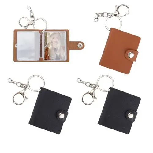 Produktbild: HERKINDNESS 4 Stück Mini Fotoalbum Schlüsselanhänger, Personalized Schlüsselanhänger Fotoalbum, Mini Fotobuch Befüllbar mit 20 2-Zoll-Fotos, für Familie, Paare (Schwarz+Braun)